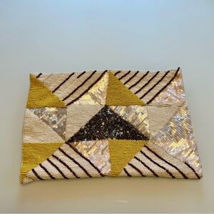 West Elm Geometric Sequin Accent Pillow - Gold, Brown, Cream